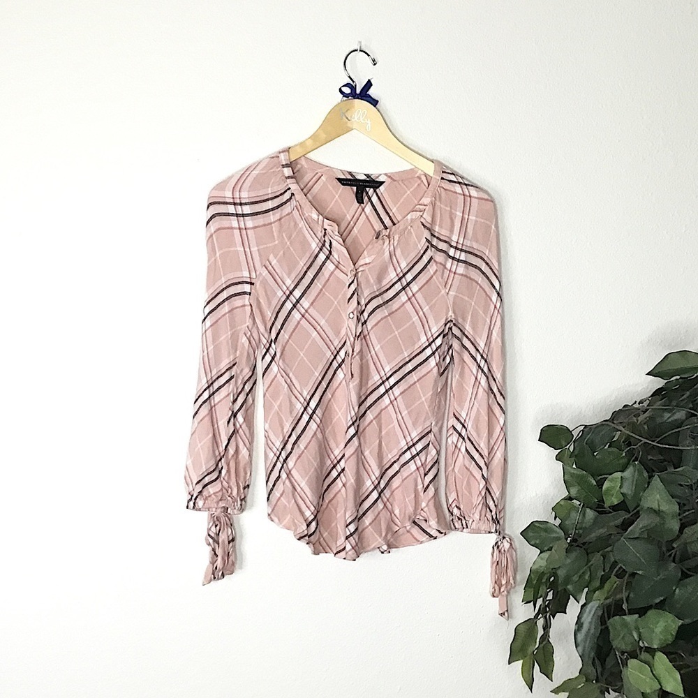 White House Black Market Plaid Half Button Down